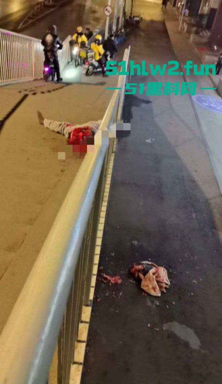恐怖事件!武汉花园道icc天桥下惊现一具一分为二的碎尸,跳楼自杀撞到栏杆被拦腰切断。-3